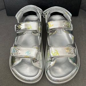 Chanel dad sandals silver multicolored CC